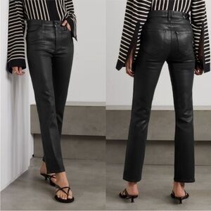 Paige Cindy Black Luxe Coated Straight Leg High Waist Jeans in Black Fog 32